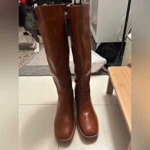 Elegant Brown Leather Knee-High Boots